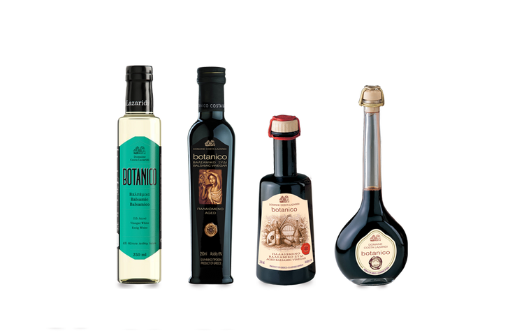 Lazaridis Organic Botanico Balsamic Vinegars. Imported and distributed by Alpha Omega Imports