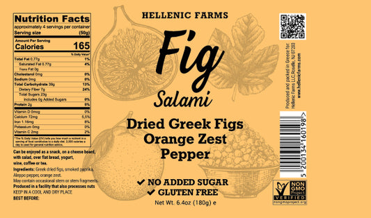 Hellenic Farms Vegan Fig Salami | Orange Zest | Raw Greek Figs & Citrus | Vegan Charcuterie