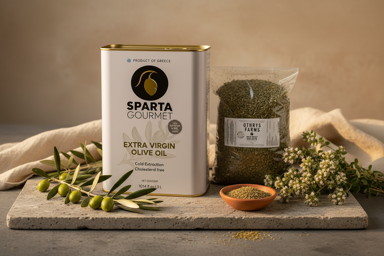 Greek Kitchen Staples Bundle Sparta Gourmet 3Lt and the Othrys Oregano