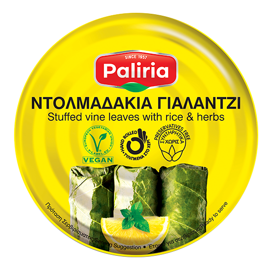 Palirria Stuffed Vine Leaves, Dolmas 10 oz. Distributed by Alpha Omega Imports