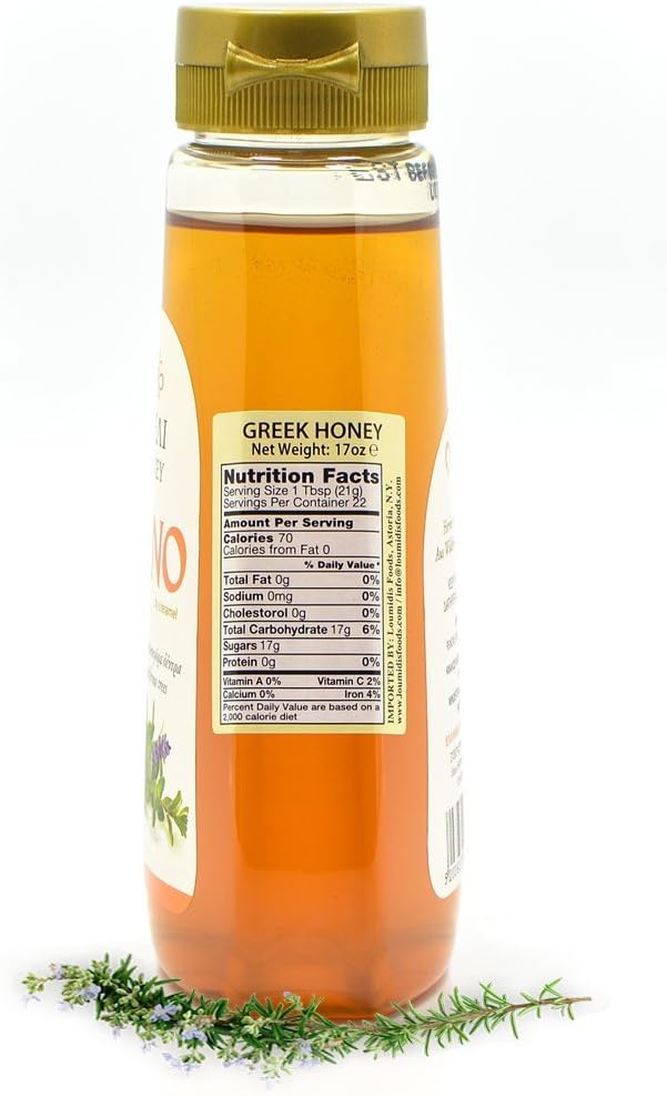 Orino Squeeze Honey 16.6oz | Gold Standard Greek Mountain Honey | Squeeze Jar. Nutrition facts. Distributed by Alpha Omega Imports
