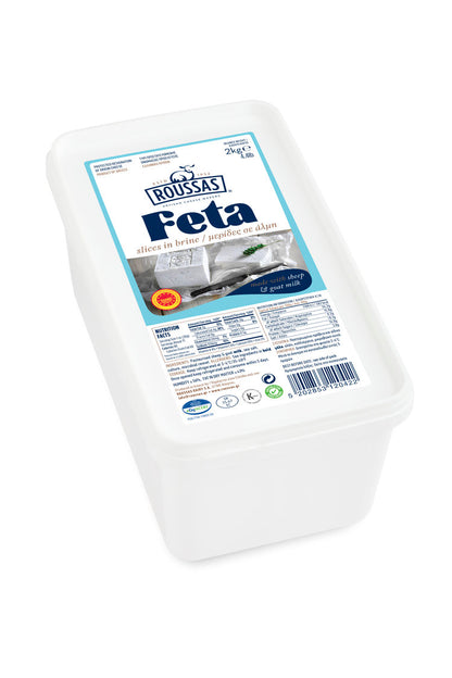 Roussas Greek Feta Cheese 4.4 lbs, distributed by Alpha Omega Imports