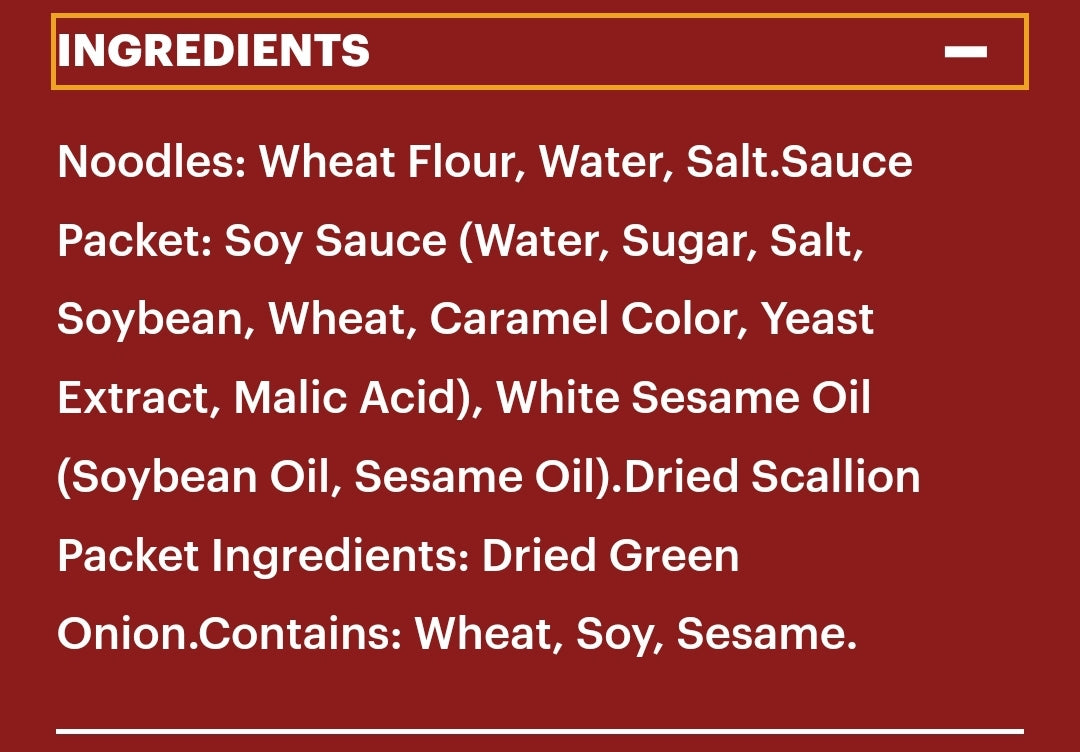 Momofucu Say $ Scallion Noodles, Ingredients. Distributed by Alpha Omega Imports