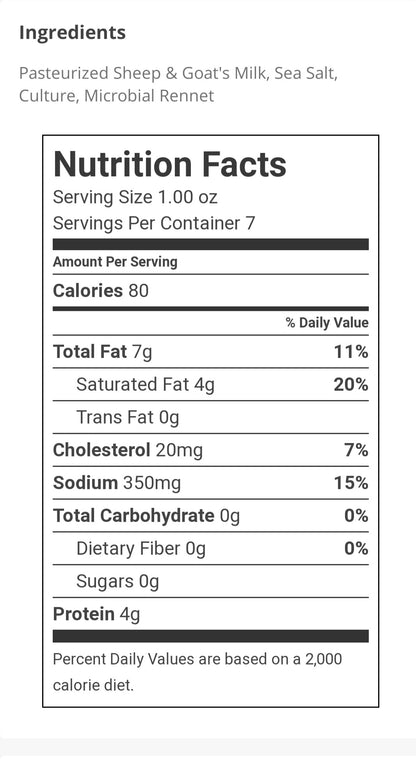 roussa feta cheese, nutrition facts. Distributed by Alpha Omega Imports