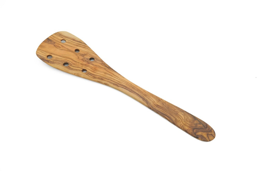 Olive wood Spatula with holes. Alpha Omega Imports