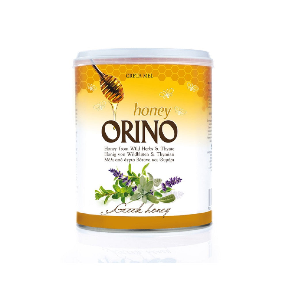Orino Greek Mountain Honey with Thyme and Herbs - 32 oz Tin. Distributed by Aplha Omega Imports
