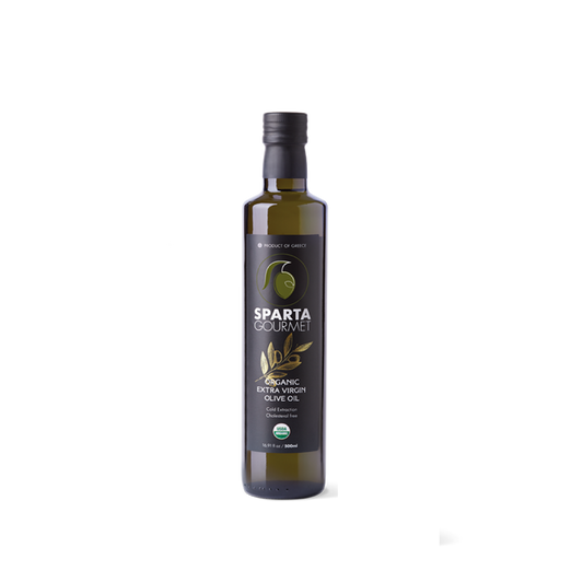 Bottle of Sparta Gourmet olive oil on a white background