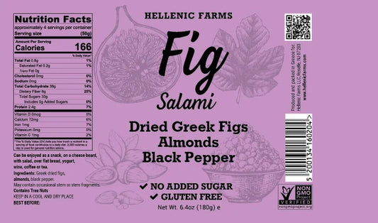 Hellenic Farms Vegan Fig Salami | Almonds & Pepper | Raw Greek Figs | Savory Vegan Charcuterie