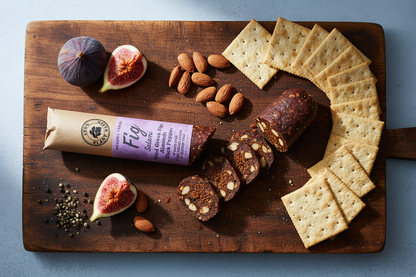 Hellenic Farms Vegan Fig Salami | Almonds & Pepper | Raw Greek Figs | Savory Vegan Charcuterie