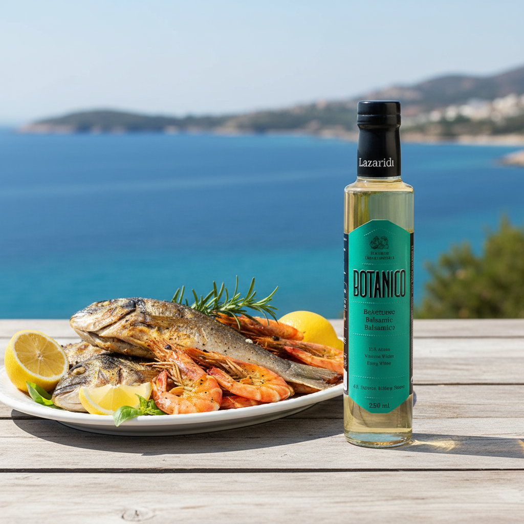 Botanico White Balsamic vinegar with grilled fish and seafood