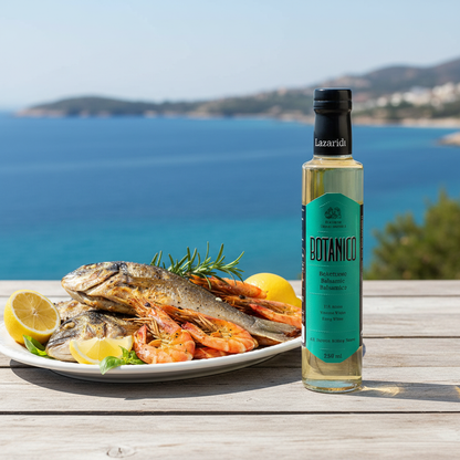 Botanico White Balsamic vinegar with grilled fish and seafood