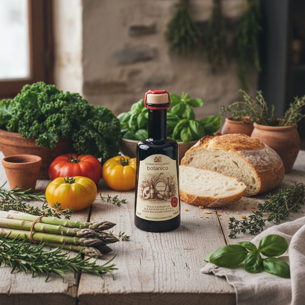 Botanico Organic balsamic vinegar with fresh organic vegetables and herbs