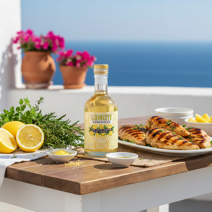 Limonceto White Balsamic vinegar with fresh lemons and grilled chicken