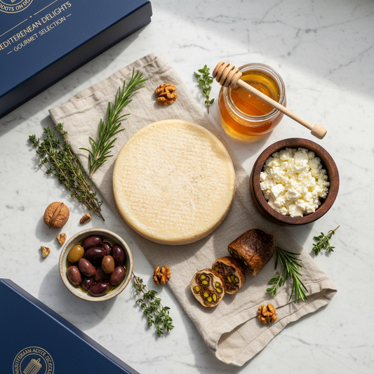 Mediterranean Board Builder Gift Set - Greek cheese, fig salami, honey and olives gift box