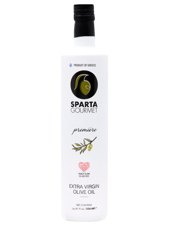 Sparta Gourmet Premiere Greek Koroneiki EVOO bottle on white background