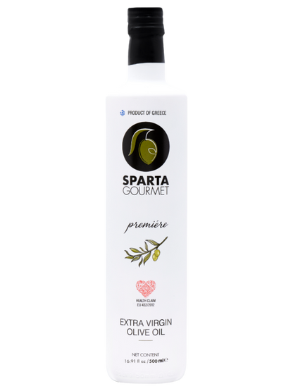 Sparta Gourmet Premiere Greek Koroneiki EVOO bottle on white background