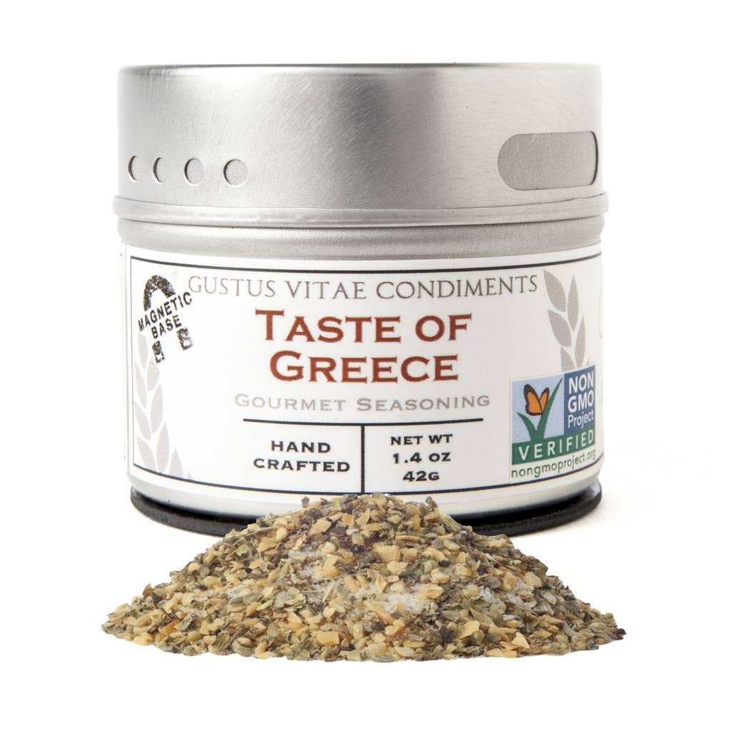 Taste of Greece - Gourmet Seasoning - Artisanal Spice Blend - 2.7oz - Non GMO- Magnetic Tin  - Hand Packed