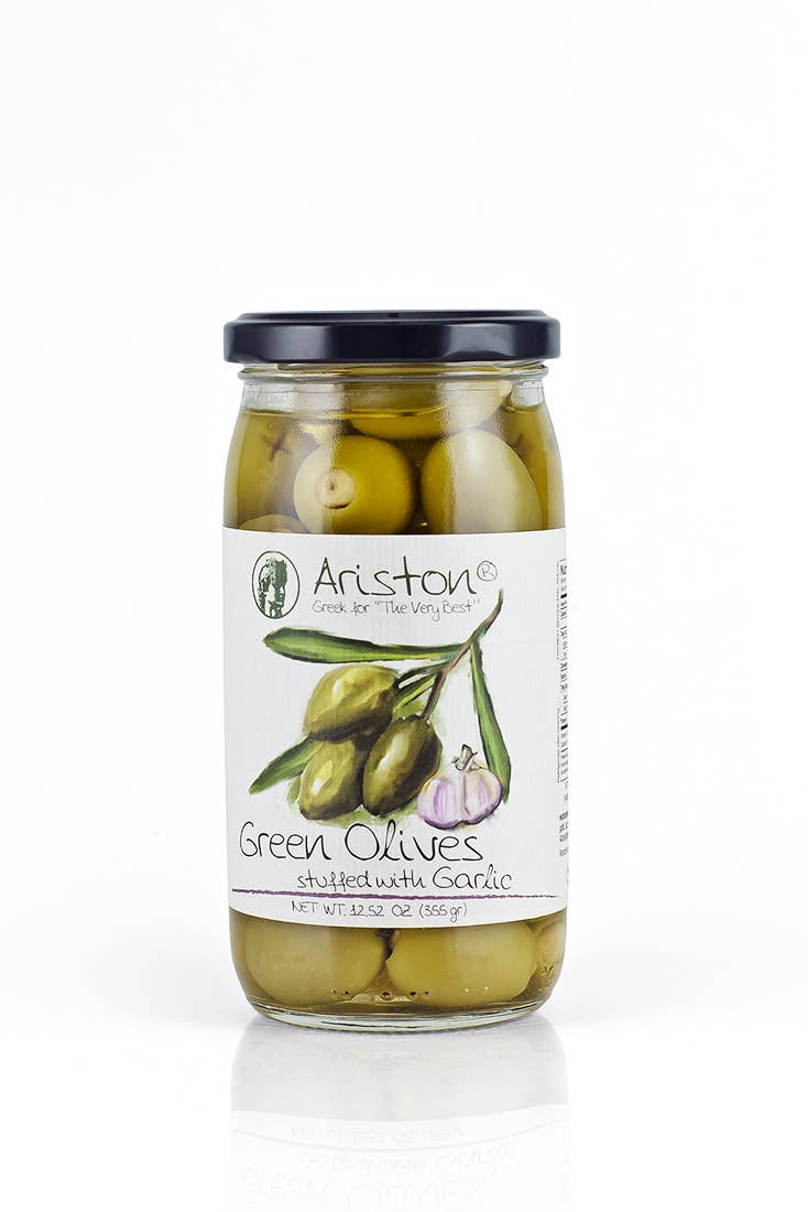 Ariston Green Olives Stuffed Garlic - 13.40oz