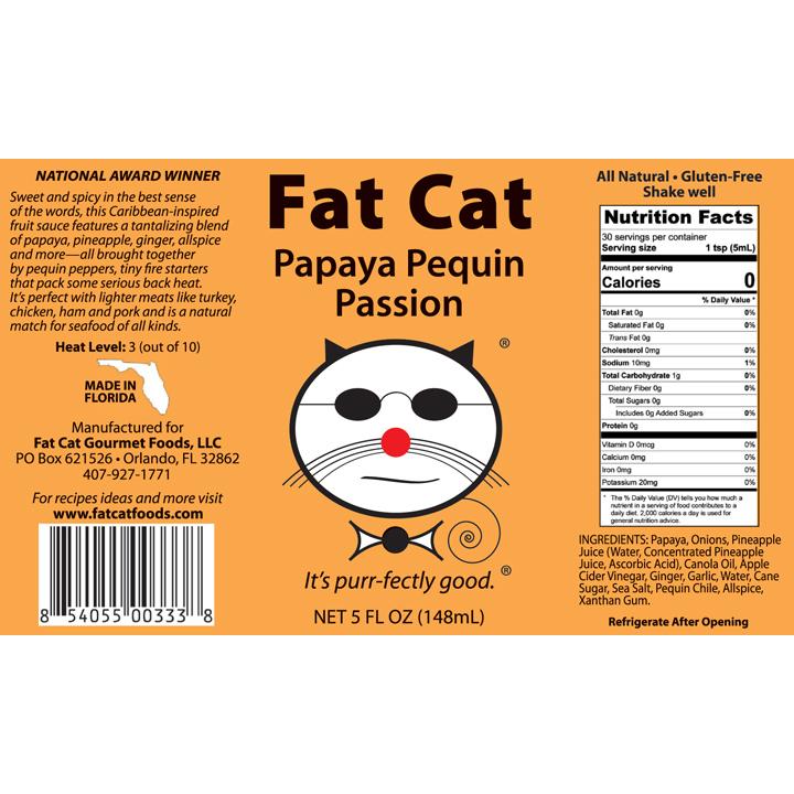 Fat Cat Papaya Pequin Passion Savory Fruit Hot Sauce 5 Oz