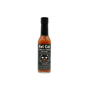 Chairman Meow's revenge hot sauce. Distributed by Alpha Omega Imports