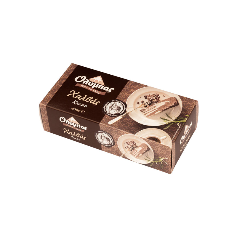 Cocoa Greek Halva. Distributed  by Alpha Omega Imports