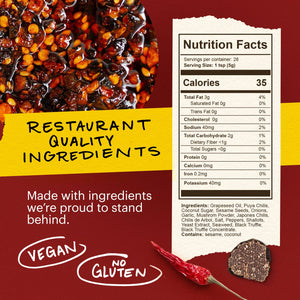 Momofuku Black Truffle Chili Crunch Nutrition Facts. Distributed by Alpha Omega Imports