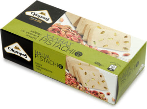 Olympos Halva Pistachio. Distributed by Alpha Omega Imports