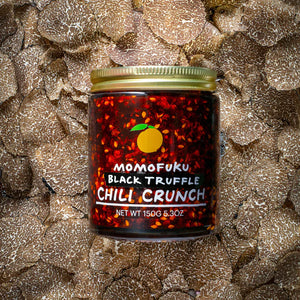 Momofucu Black Truffle Chili Crunch. Distributed by Alpha Omega Imports