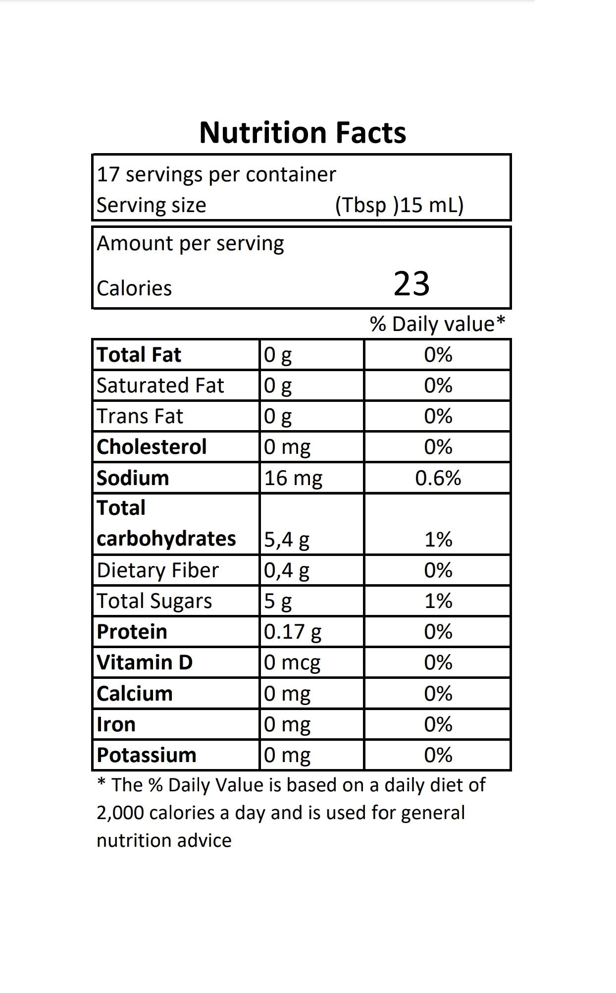 Eliovi Balsamic Glaze Nutrition facts. Imported and Distributed by Alpha Omega Imports