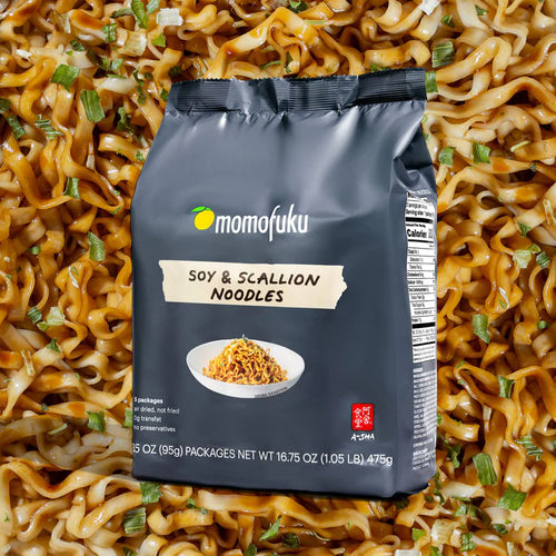 Momofucu Say $ Scallion Noodles,. Distributed by Alpha Omega Imports
