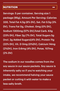 Momofuku Spicy Soy Noodles, Nutrition Facts. Distributed by Alpha Omega Imports